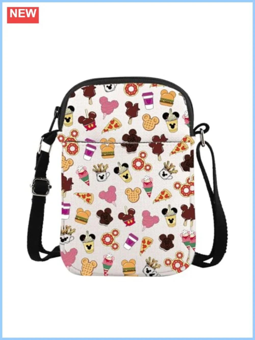 Printed Canvas Crossbody Bag Novelty Snack Zipper Pouch